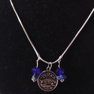 Pisces Zodiac Charm Necklace with Blue and White Gems